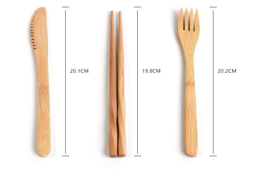 Eco Travel Cutlery Set – Reusable Bamboo Fork, Spoon & Knife