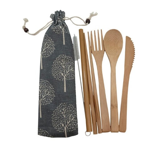 Eco Travel Cutlery Set – Reusable Bamboo Fork, Spoon & Knife